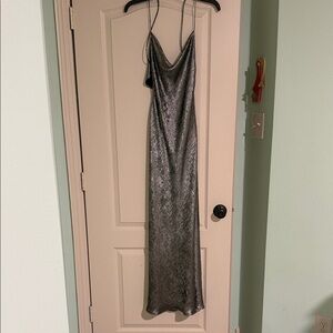 Zara Silver Metallic Slip Maxi Dress